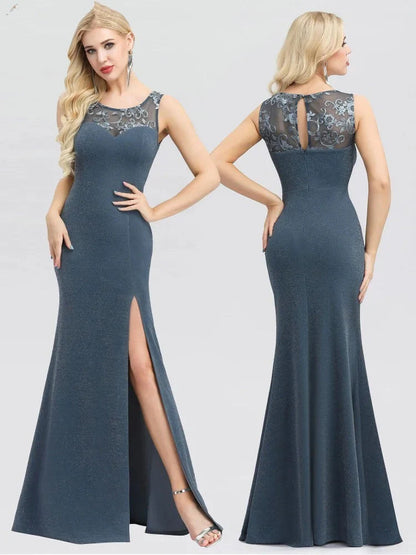 Fashion Embrodiery Split Mermaid Evening Prom Dress
