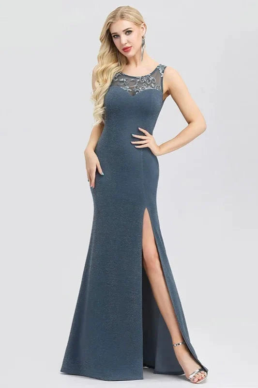 Fashion Embrodiery Split Mermaid Evening Prom Dress