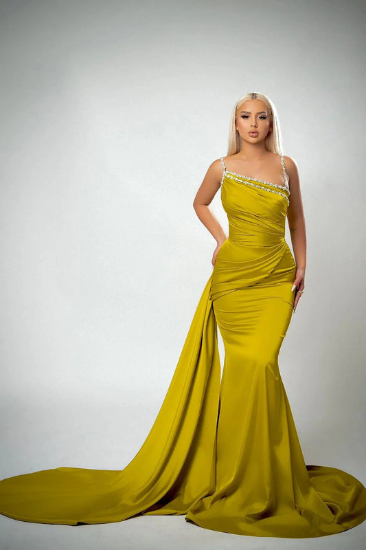 Fashion Sleeveless Mermaid Evening Dress Pleats Beadings With Ruffles