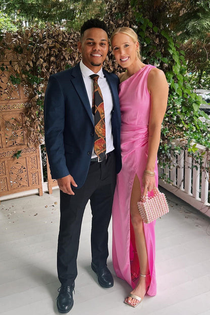 Asymmetrical One Shoulder Bridesmaid Dress with Slit