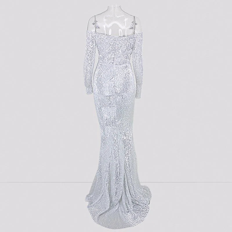 Glamorous Long Sleeve Off-the-Shoulder Sequins Evening Gowns Mermaid Prom Dress Online