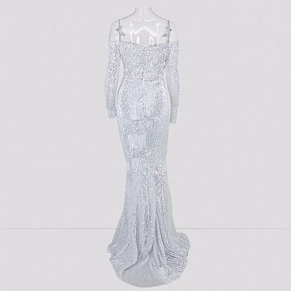 Glamorous Long Sleeve Off-the-Shoulder Sequins Evening Gowns Mermaid Prom Dress Online