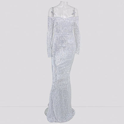 Glamorous Long Sleeve Off-the-Shoulder Sequins Evening Gowns Mermaid Prom Dress Online