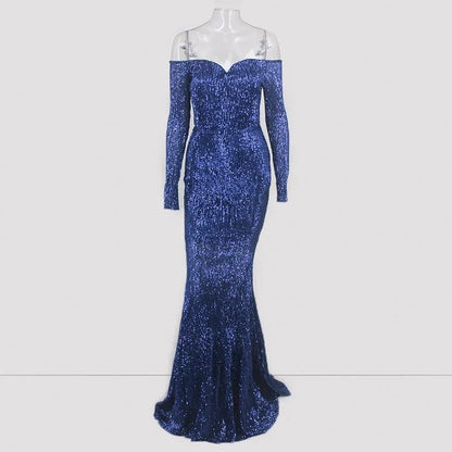 Glamorous Long Sleeve Off-the-Shoulder Sequins Evening Gowns Mermaid Prom Dress Online