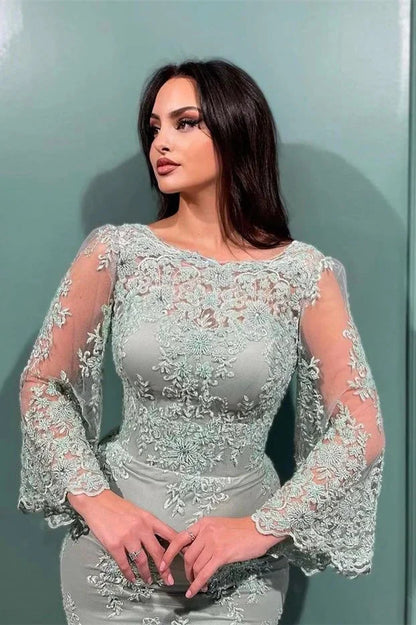 Glamorous Long Sleeves Mermaid Evening Dress With Lace Appliques