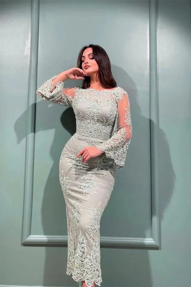 Glamorous Long Sleeves Mermaid Evening Dress With Lace Appliques