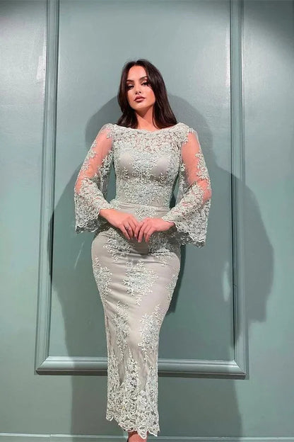Glamorous Long Sleeves Mermaid Evening Dress With Lace Appliques