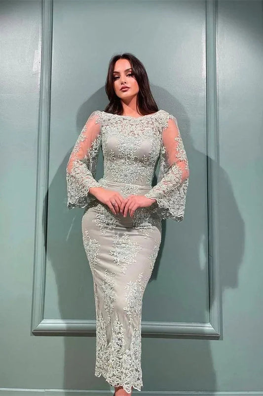 Glamorous Long Sleeves Mermaid Evening Dress With Lace Appliques