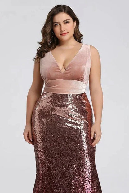 Glamorous Ombre Sequins Velvet Mermaid Plus Size Evening Prom Dress Online