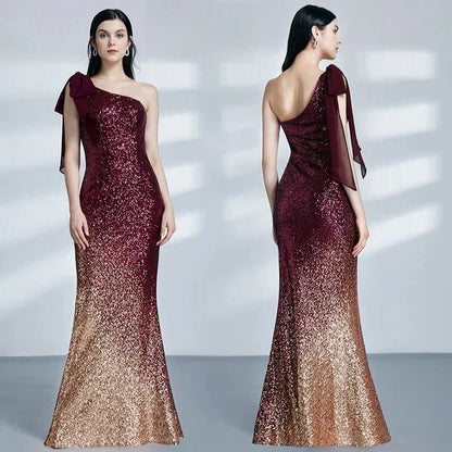 Glamorous Ombre Seuqins Prom Dresses Mermaid One Shoulder Evening Gowns