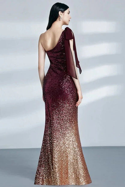 Glamorous Ombre Seuqins Prom Dresses Mermaid One Shoulder Evening Gowns