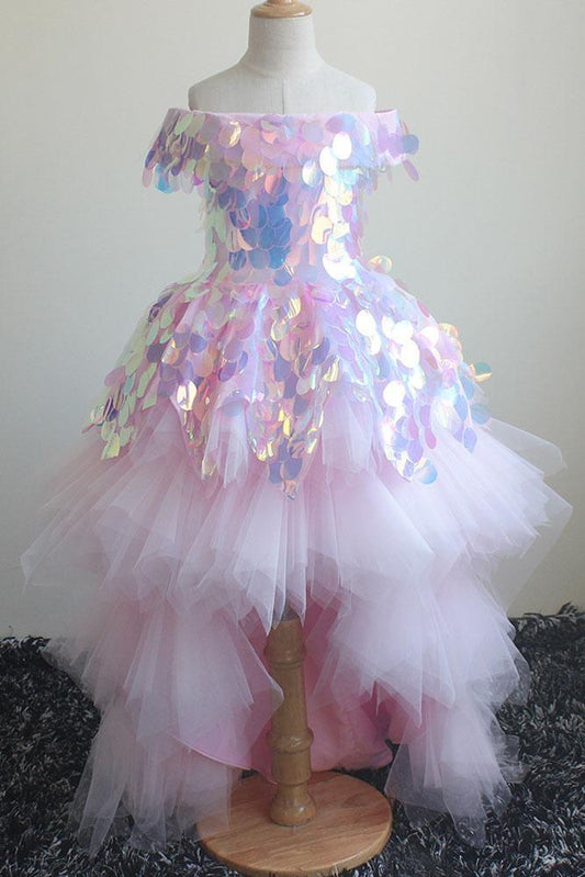 Glamorous Pink Sequined Off-the-shoulder Dress