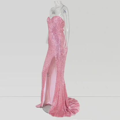 Glamorous Sequins Sweetheart Prom Dress Long Mermaid Evening Gowns With Split