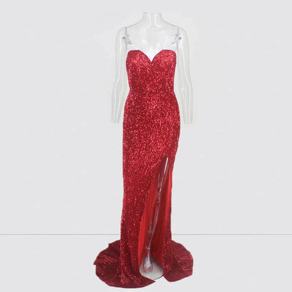 Glamorous Sequins Sweetheart Prom Dress Long Mermaid Evening Gowns With Split