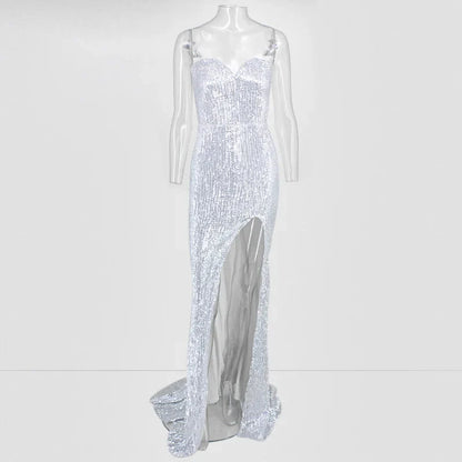 Glamorous Sequins Sweetheart Prom Dress Long Mermaid Evening Gowns With Split