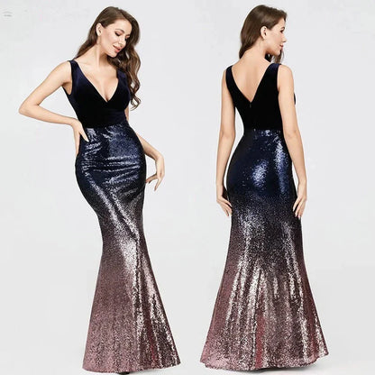 Glamorous Velvet Sequins Mermaid Long Evening Prom Dress