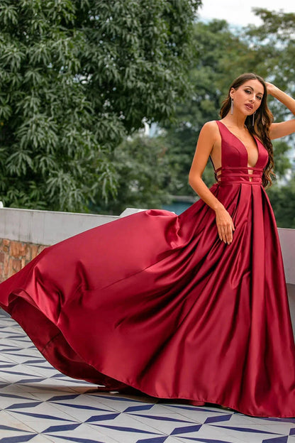 Gorgeous Burgundy Sleeveless Long Evening Dress Open Back Online