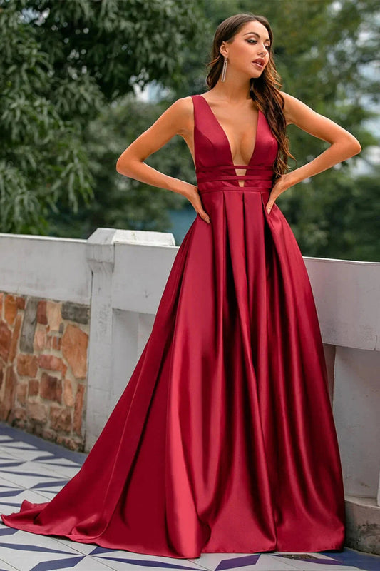 Gorgeous Burgundy Sleeveless Long Evening Dress Open Back Online