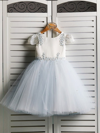 Gorgeous Cap Sleeve Jewel Neck Flower Girl Dresses Satin Tulle With Beading