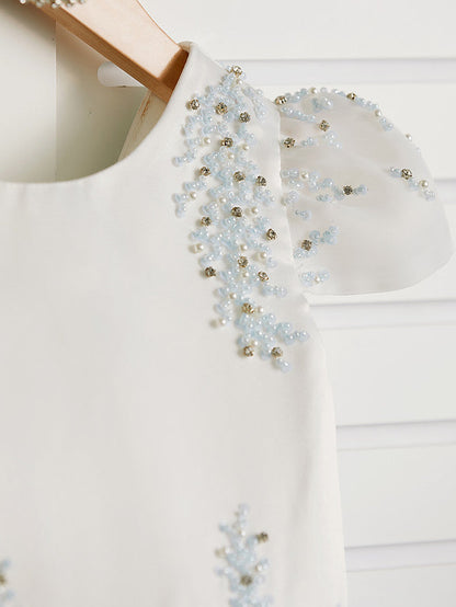 Gorgeous Cap Sleeve Jewel Neck Flower Girl Dresses Satin Tulle With Beading