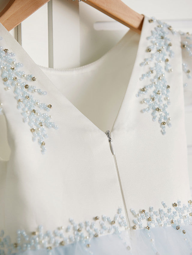 Gorgeous Cap Sleeve Jewel Neck Flower Girl Dresses Satin Tulle With Beading