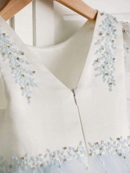 Gorgeous Cap Sleeve Jewel Neck Flower Girl Dresses Satin Tulle With Beading