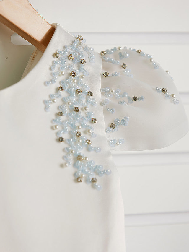 Gorgeous Cap Sleeve Jewel Neck Flower Girl Dresses Satin Tulle With Beading