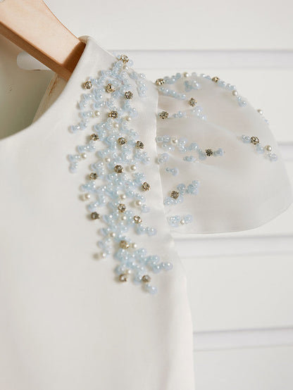 Gorgeous Cap Sleeve Jewel Neck Flower Girl Dresses Satin Tulle With Beading