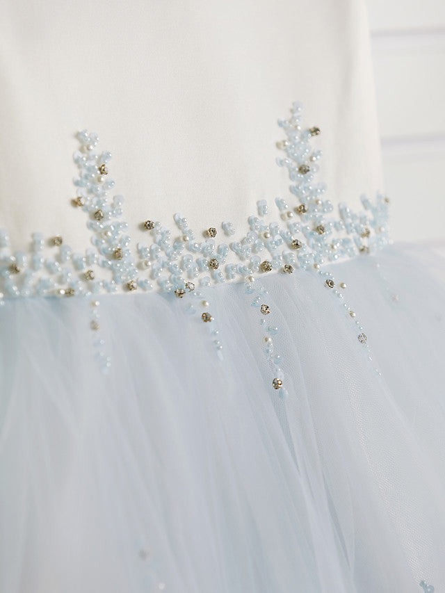 Gorgeous Cap Sleeve Jewel Neck Flower Girl Dresses Satin Tulle With Beading