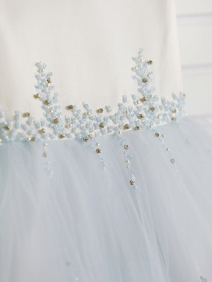 Gorgeous Cap Sleeve Jewel Neck Flower Girl Dresses Satin Tulle With Beading