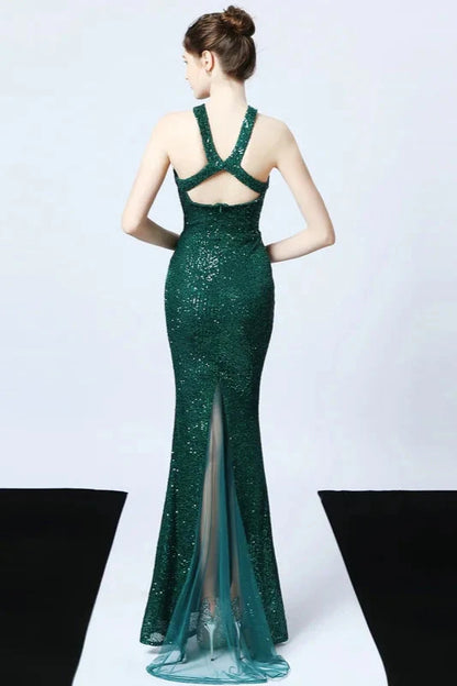 Gorgeous Halter Sequins Long Mermaid Evening Prom Dress Online