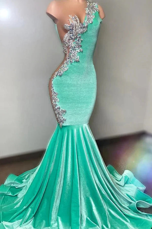 Gorgeous Mint Green Velvet Evening Dress Mermaid Sleeveless Long With Beads