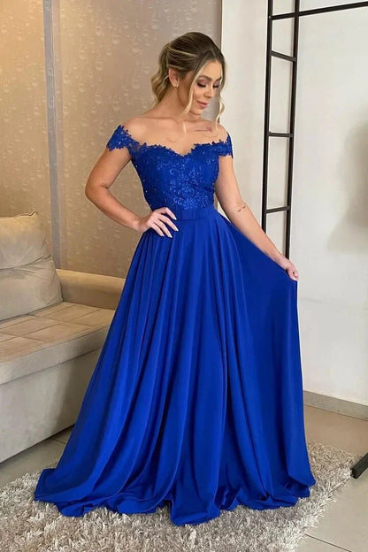 Gorgeous Off-the-Shoulder Long Evening Dress A-Line With Lace Appliques