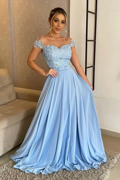 Gorgeous Off-the-Shoulder Long Evening Dress A-Line With Lace Appliques