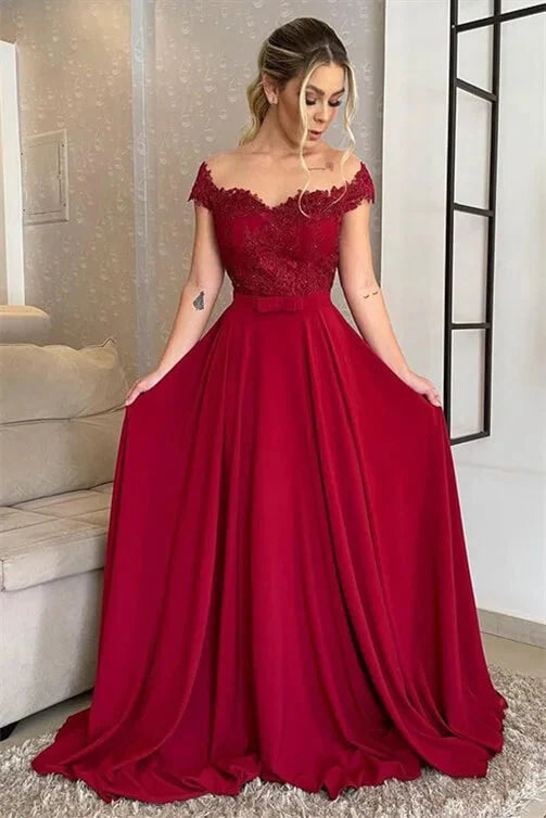 Gorgeous Off-the-Shoulder Long Evening Dress A-Line With Lace Appliques