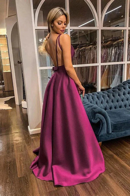 Gorgeous Purple V-Neck Sleeveless Long Evening Dress