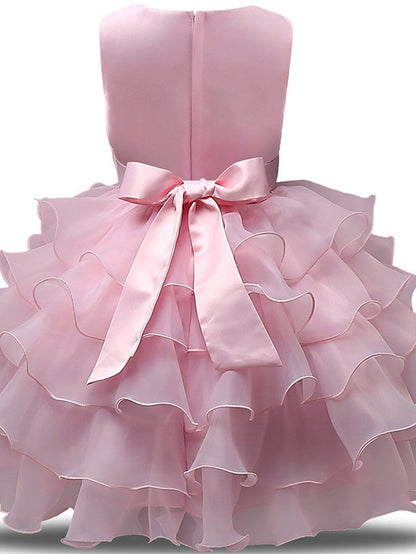 Gorgeous Sleeveless Jewel Neck Flower Girl Dresses with Lace Tulle and Bows Belt and Bow