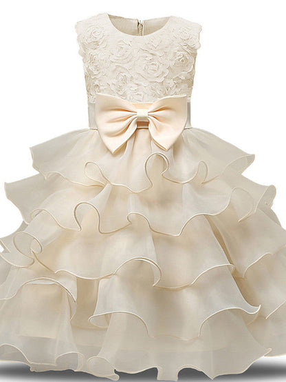Gorgeous Sleeveless Jewel Neck Flower Girl Dresses with Lace Tulle and Bows Belt and Bow