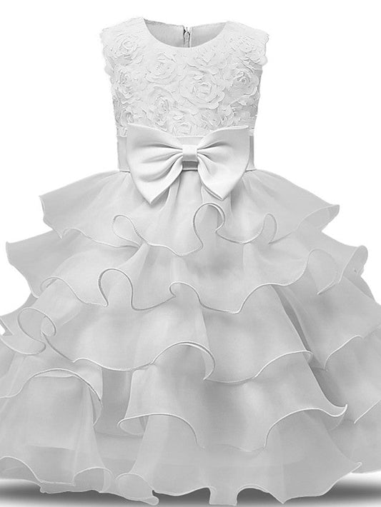 Gorgeous Sleeveless Jewel Neck Flower Girl Dresses with Lace Tulle and Bows Belt and Bow