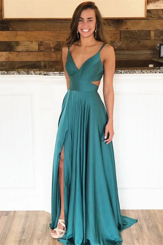 Gorgeous Spaghetti-Straps Split Long Evening Dress