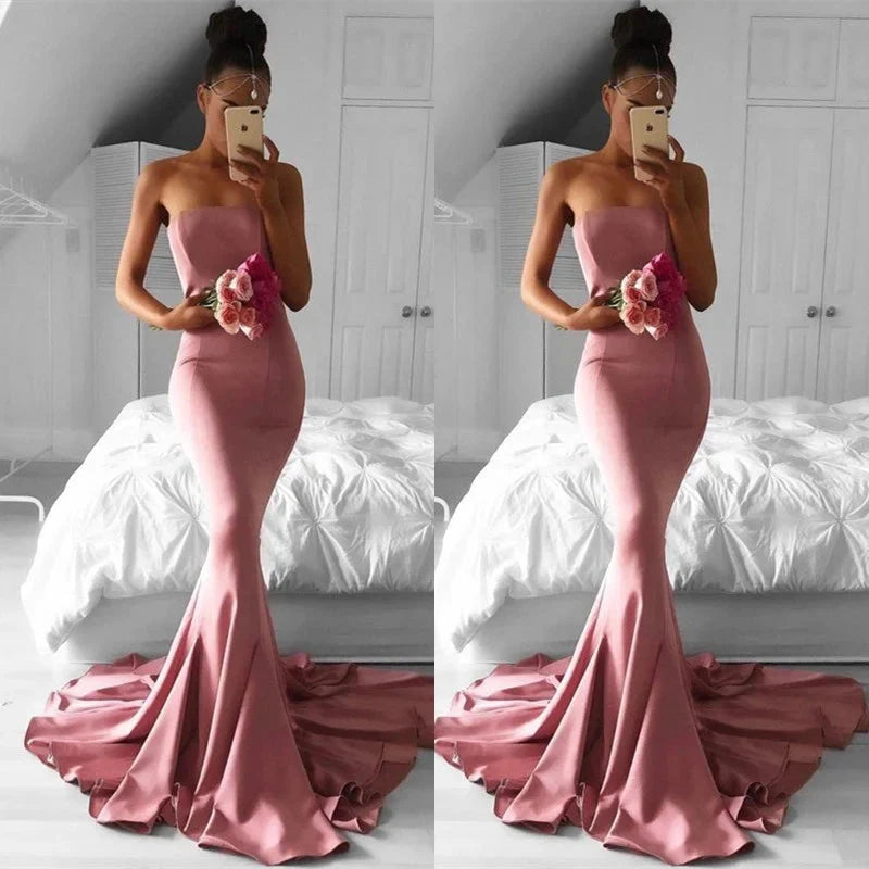 Gorgeous Strapless Pink Prom Dress Long Mermaid Evening Party Gowns