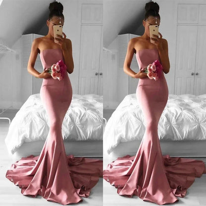 Gorgeous Strapless Pink Prom Dress Long Mermaid Evening Party Gowns
