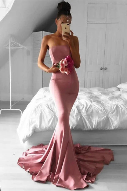 Gorgeous Strapless Pink Prom Dress Long Mermaid Evening Party Gowns