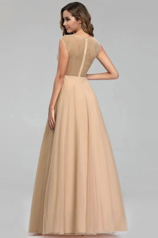 Gorgeous Tulle Prom Dresses Scoop Long Evening Gowns With Crystals