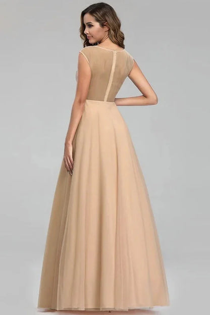 Gorgeous Tulle Prom Dresses Scoop Long Evening Gowns With Crystals