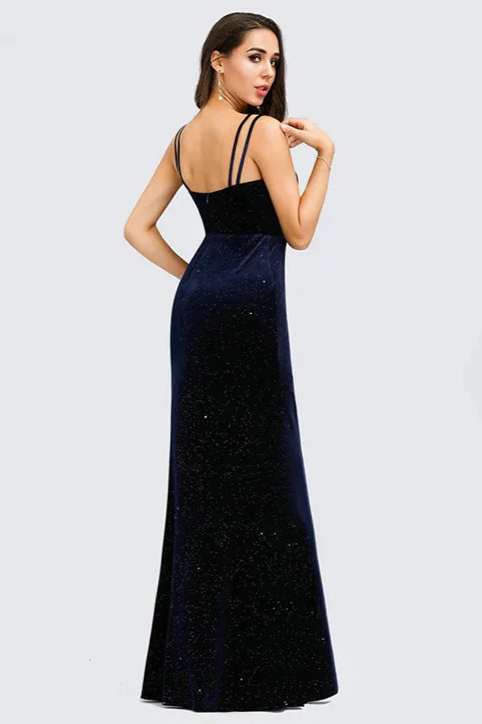 Gorgeous V-Neck Velvet Evening Gowns Mermaid Long Prom Dress