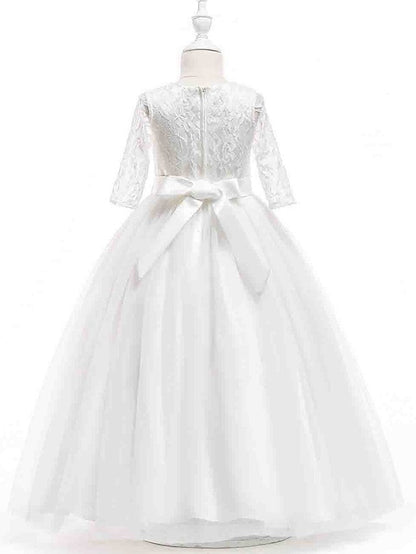 Half Sleeve Jewel Neck Flower Girl Dresses with Lace for Princesses