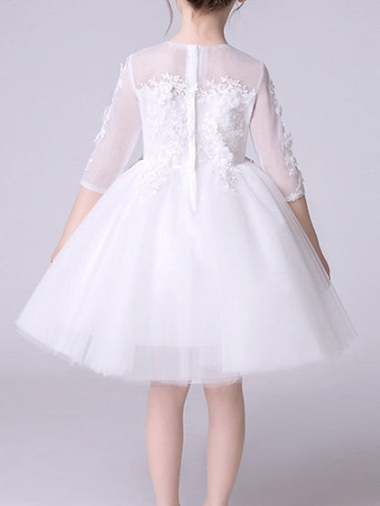 Half Sleeve Jewel Neck Knee Length Flower Girl Dress With Appliques