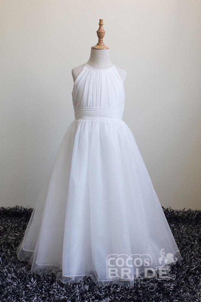 Ivory Scoop Neck Sleeveless Ball Gown Flower Girls Dress