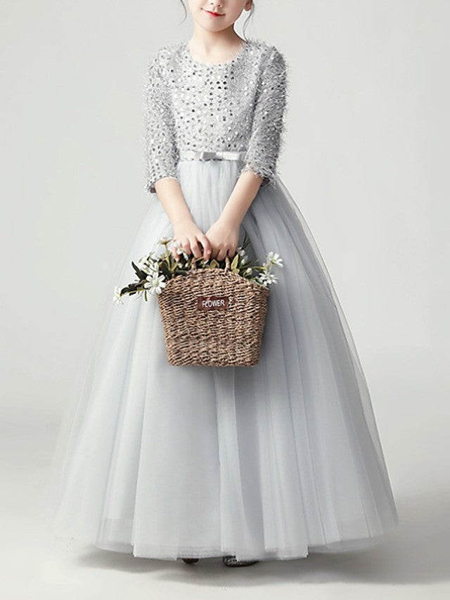 Jewel Feathers Sequins A-Line Flower Girl Dress